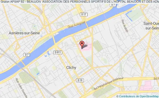 plan association Apsap 92 - Beaujon  Association Des Personnels Sportifs De L'hopital Beaujon Et Des Administrations De La Region Parisienne Clichy