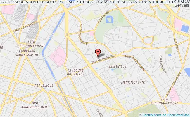 plan association Association Des Coproprietaires Et Des Locataires Residants Du 8/16 Rue Jules Romains Paris 19e