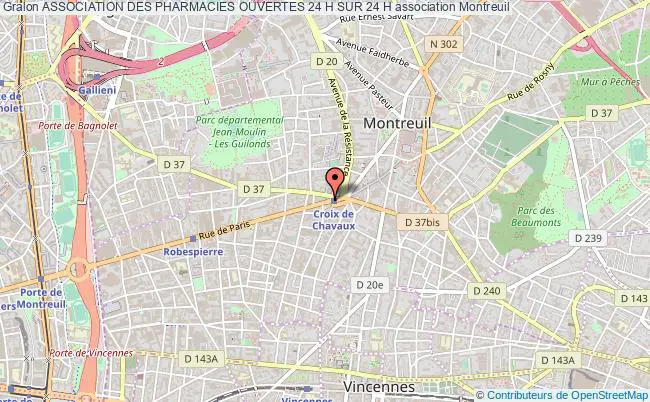 plan association Association Des Pharmacies Ouvertes 24 H Sur 24 H Montreuil