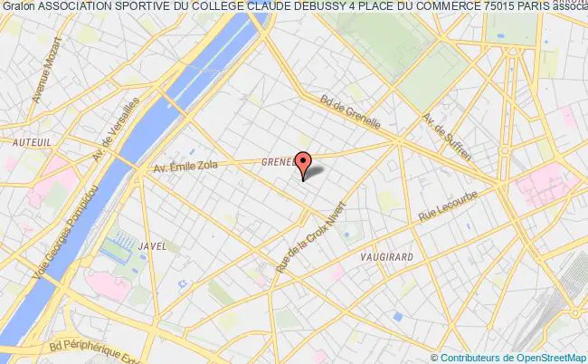 plan association Association Sportive Du College Claude Debussy 4 Place Du Commerce 75015 Paris Paris