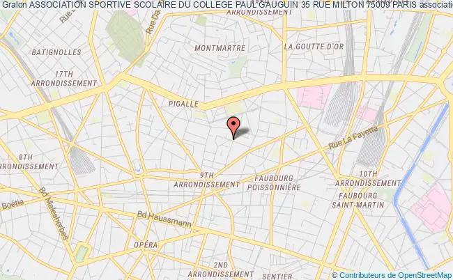 plan association Association Sportive Scolaire Du College Paul Gauguin 35 Rue Milton 75009 Paris Paris