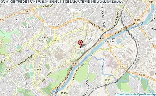 plan association Centre De Transfusion Sanguine De La Haute-vienne Limoges
