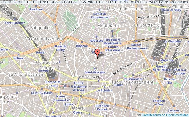 plan association Comite De Defense Des Artistes Locataires Du 21 Rue Henri Monnier 75009 Paris Paris