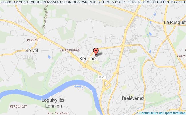 plan association Div Yezh Lannuon (association Des Parents D'eleves Pour L'enseignement Du Breton A L'ecole Publique) Lannion