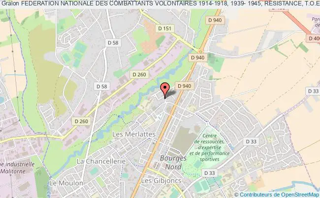 plan association Federation Nationale Des Combattants Volontaires 1914-1918, 1939- 1945, Resistance, T.o.e., A.f.n., Missions Exterieures - Section Departementale Du Cher Bourges