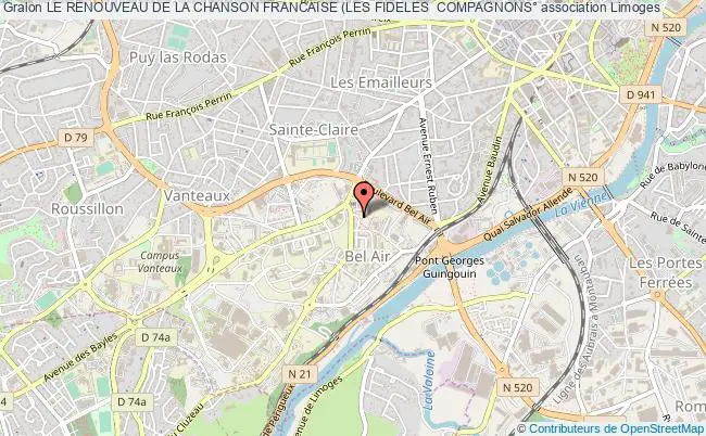 plan association Le Renouveau De La Chanson Francaise (les Fideles  Compagnons° Limoges