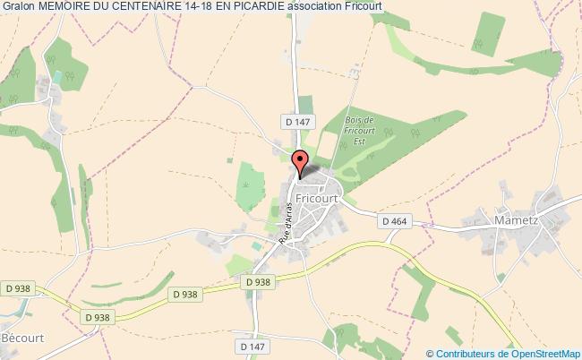 plan association Memoire Du Centenaire 14-18 En Picardie Fricourt