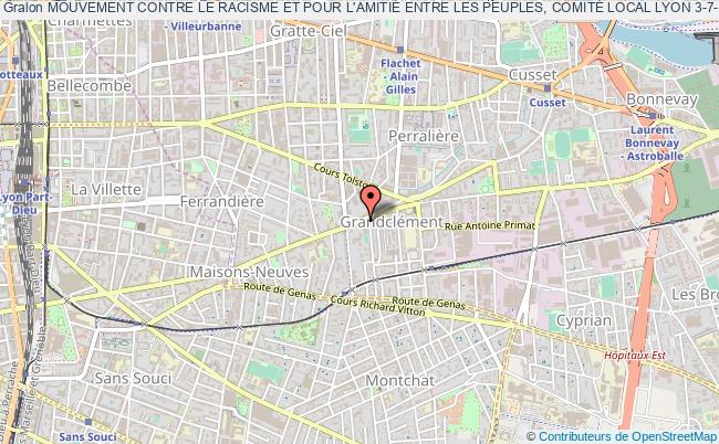 plan association Mouvement Contre Le Racisme Et Pour L'amitiÉ Entre Les Peuples, ComitÉ Local Lyon 3-7-8 (mrap Lyon 3-7-8) Villeurbanne