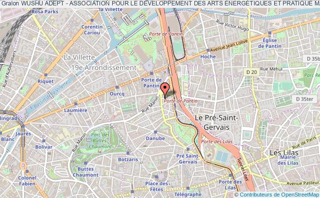 plan association Wushu Adept - Association Pour Le DÉveloppement Des Arts ÉnergÉtiques Et Pratique Martiale Chinoise. Paris 19e