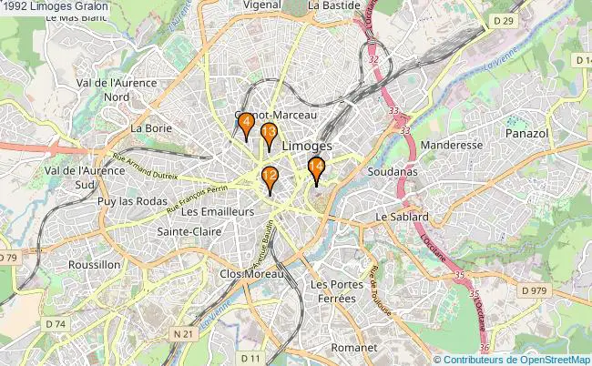 plan 1992 Limoges Associations 1992 Limoges : 14 associations