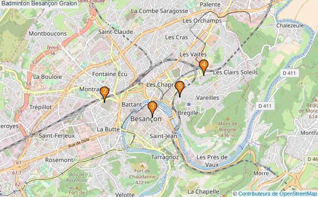 plan Badminton Besançon Associations badminton Besançon : 6 associations