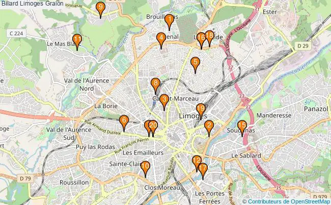 plan Billard Limoges Associations billard Limoges : 20 associations