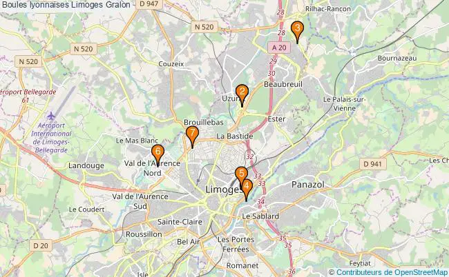 plan Boules lyonnaises Limoges Associations boules lyonnaises Limoges : 7 associations