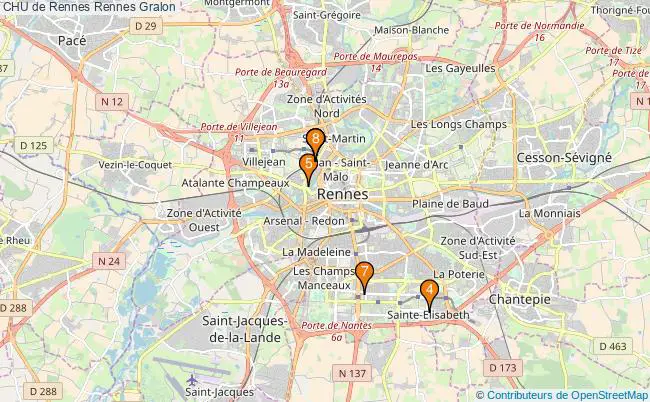 plan CHU de Rennes Rennes Associations CHU de Rennes Rennes : 11 associations