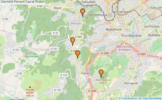 plan Clermont-Ferrand Ceyrat Associations Clermont-Ferrand Ceyrat : 4 associations