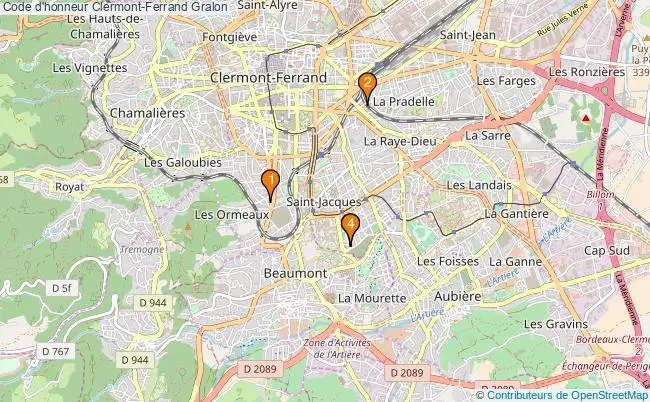 plan Code d'honneur Clermont-Ferrand Associations code d'honneur Clermont-Ferrand : 4 associations