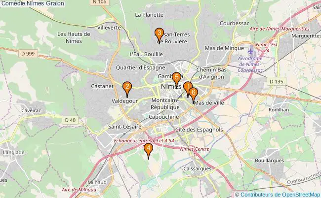 plan Comédie Nîmes Associations comédie Nîmes : 4 associations