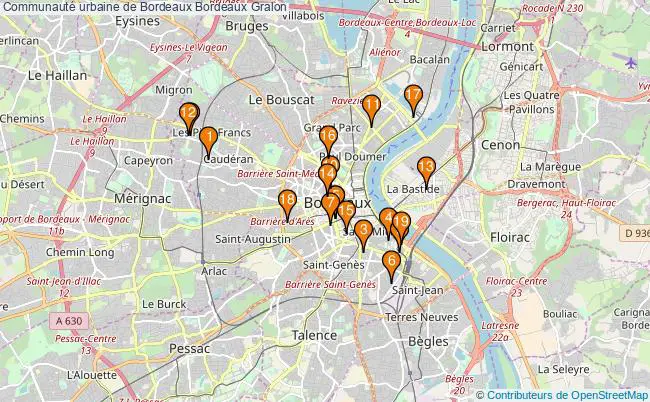plan Communauté urbaine de Bordeaux Bordeaux Associations Communauté urbaine de Bordeaux Bordeaux : 18 associations