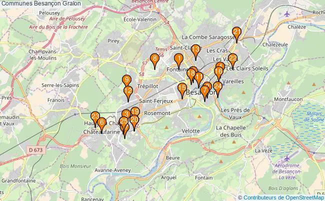 plan Communes Besançon Associations communes Besançon : 34 associations