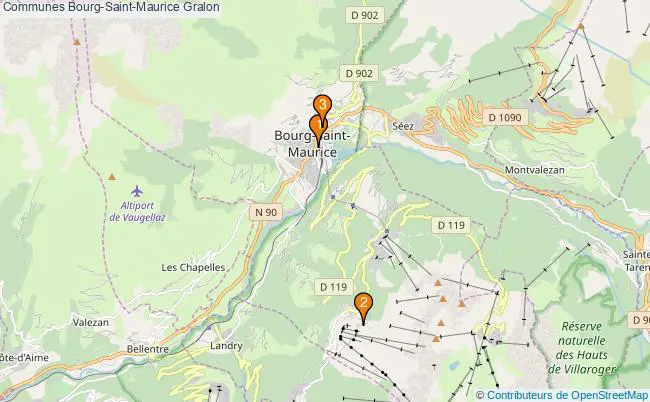 plan Communes Bourg-Saint-Maurice Associations communes Bourg-Saint-Maurice : 3 associations