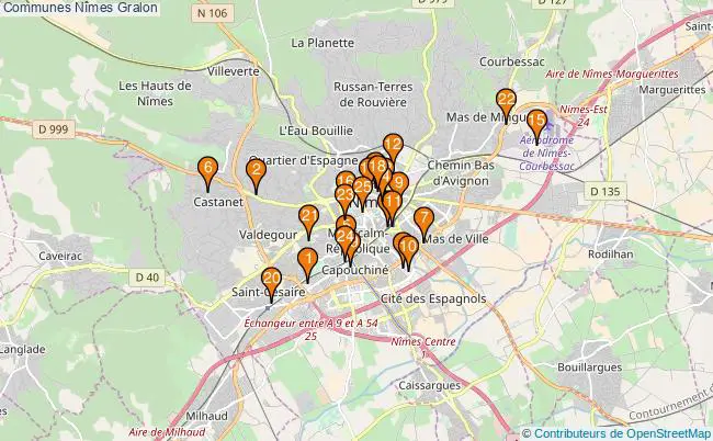 plan Communes Nîmes Associations communes Nîmes : 29 associations