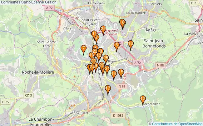 plan Communes Saint-Etienne Associations communes Saint-Etienne : 32 associations