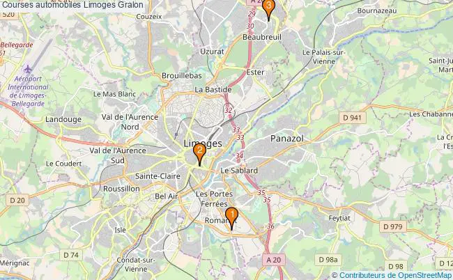 plan Courses automobiles Limoges Associations courses automobiles Limoges : 3 associations
