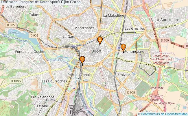 plan Fédération Française de Roller Sports Dijon Associations Fédération Française de Roller Sports Dijon : 4 associations