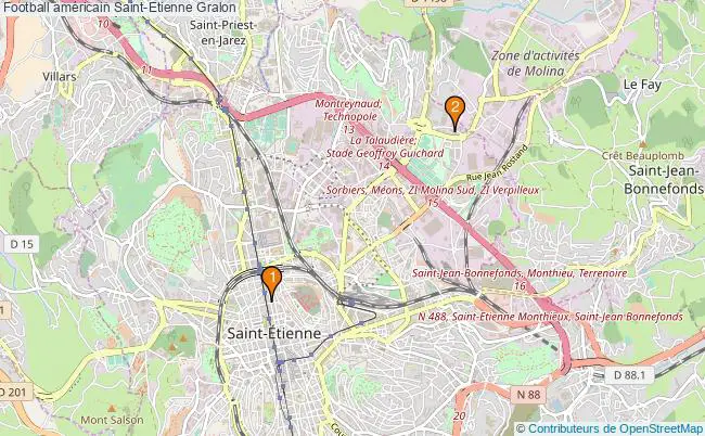 plan Football américain Saint-Etienne Associations football américain Saint-Etienne : 2 associations