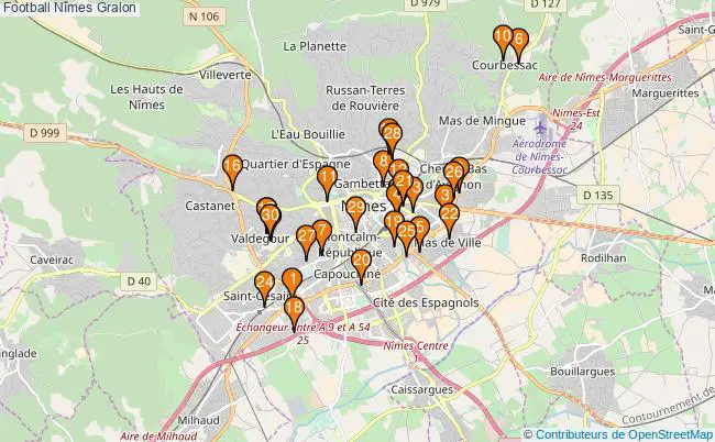 plan Football Nîmes Associations football Nîmes : 63 associations