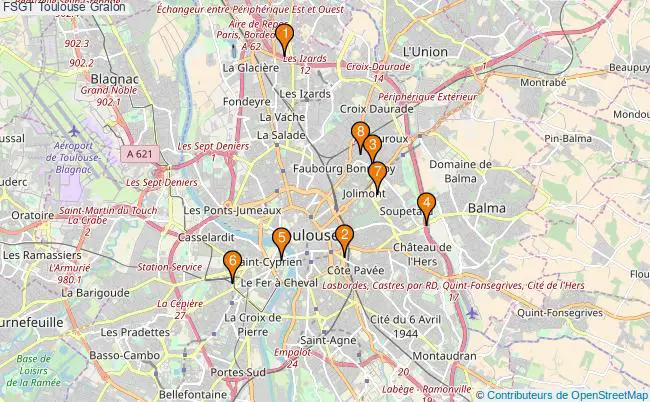 plan FSGT Toulouse Associations FSGT Toulouse : 8 associations