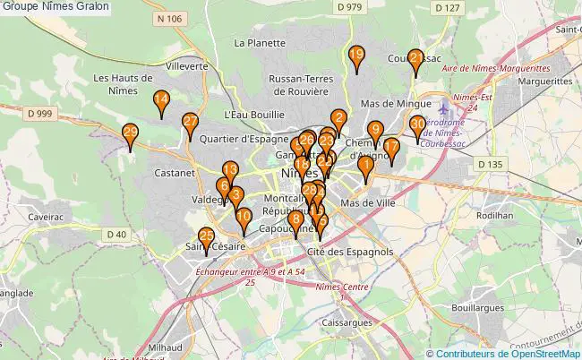 plan Groupe Nîmes Associations groupe Nîmes : 57 associations