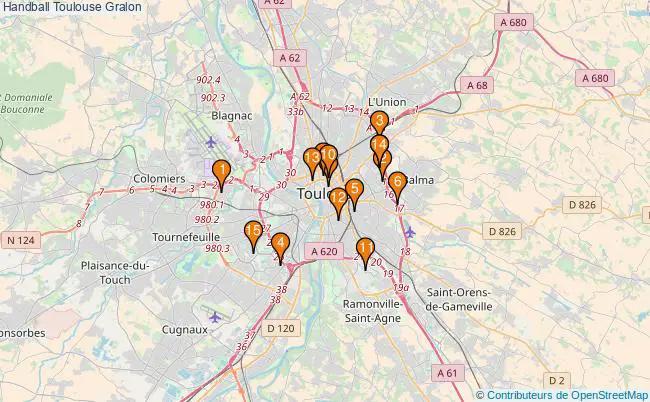 plan Handball Toulouse Associations Handball Toulouse : 14 associations