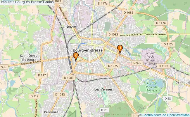 plan Implants Bourg-en-Bresse Associations implants Bourg-en-Bresse : 2 associations