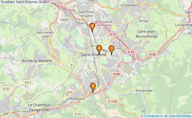 plan Invalides Saint-Etienne Associations Invalides Saint-Etienne : 3 associations