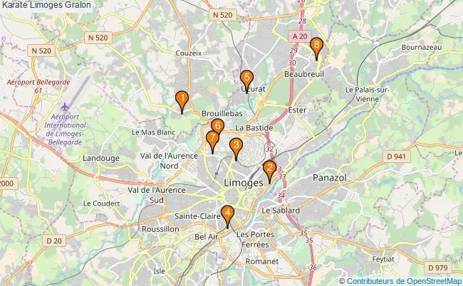 plan Karate Limoges Associations karate Limoges : 9 associations