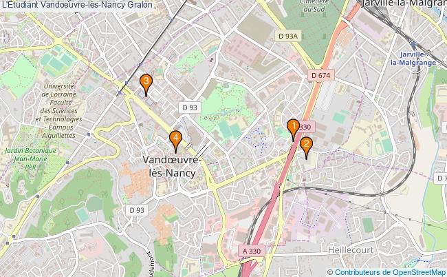 plan L'Etudiant Vandoeuvre-lès-Nancy Associations L'Etudiant Vandoeuvre-lès-Nancy : 4 associations