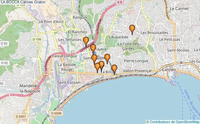 plan LA BOCCA Cannes Associations LA BOCCA Cannes : 9 associations
