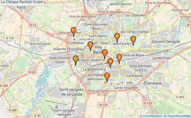 plan La Clinique Rennes Associations La Clinique Rennes : 10 associations