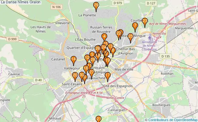 plan La Danse Nîmes Associations La Danse Nîmes : 65 associations