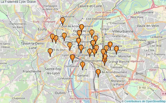 plan La Fraternité Lyon Associations La Fraternité Lyon : 34 associations