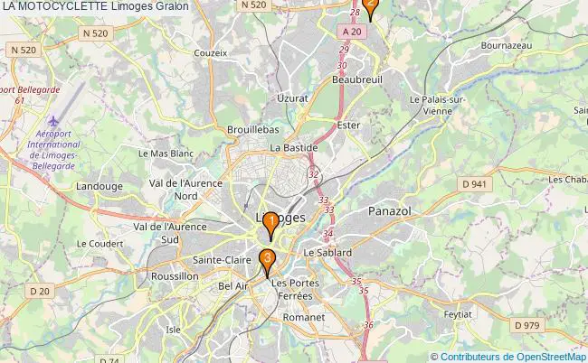 plan LA MOTOCYCLETTE Limoges Associations LA MOTOCYCLETTE Limoges : 3 associations