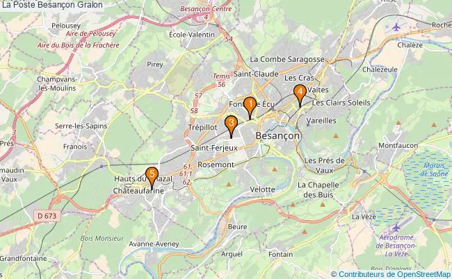 plan La Poste Besançon Associations La Poste Besançon : 5 associations