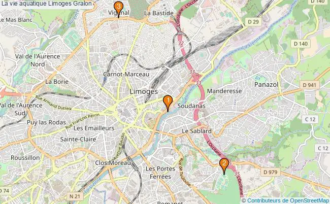 plan La vie aquatique Limoges Associations La vie aquatique Limoges : 3 associations