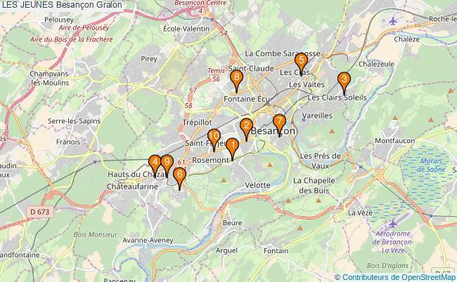 plan LES JEUNES Besançon Associations LES JEUNES Besançon : 10 associations