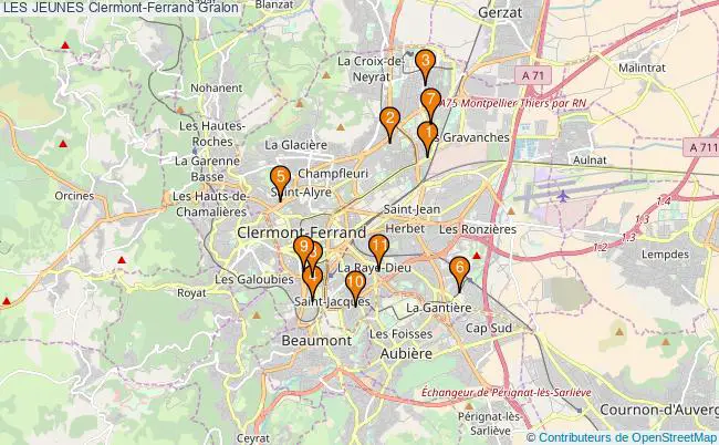 plan LES JEUNES Clermont-Ferrand Associations LES JEUNES Clermont-Ferrand : 8 associations