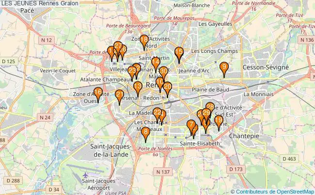 plan LES JEUNES Rennes Associations LES JEUNES Rennes : 36 associations