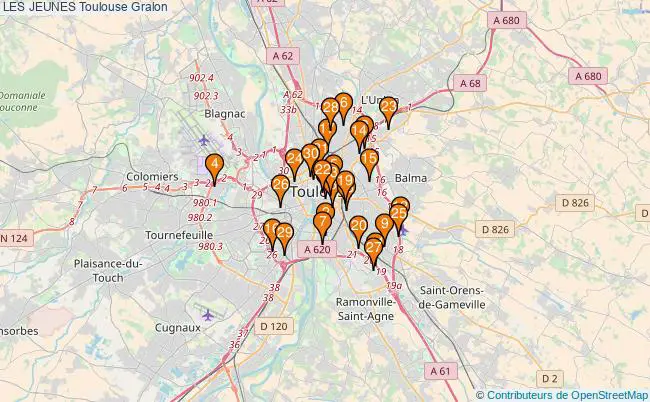 plan LES JEUNES Toulouse Associations LES JEUNES Toulouse : 44 associations