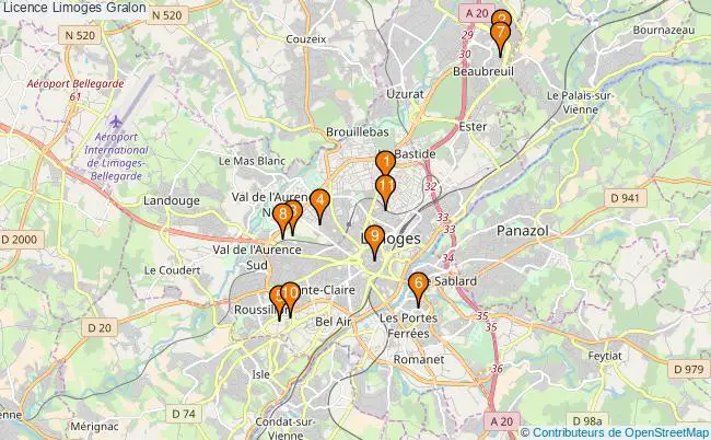 plan Licence Limoges Associations licence Limoges : 9 associations