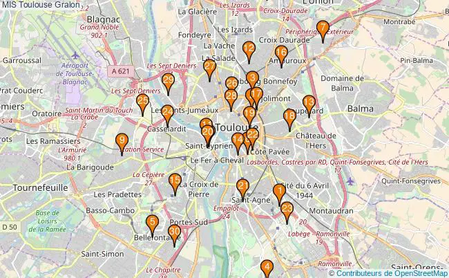 plan MIS Toulouse Associations MIS Toulouse : 61 associations